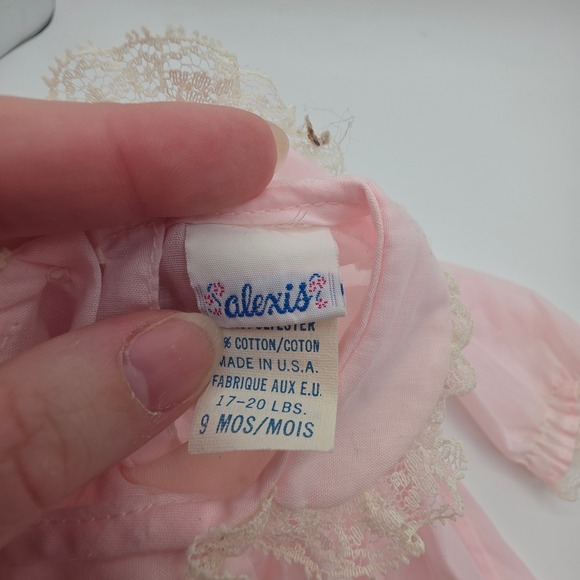 Vintage Alexis Baby Girls Pink Floral Lace Trim Dress 9 Months Made in USA - Picture 3 of 5